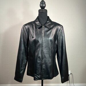 Sonoma Leather Jacket Womens Large Black Lambskin Stitching Y2K Preppy Soft